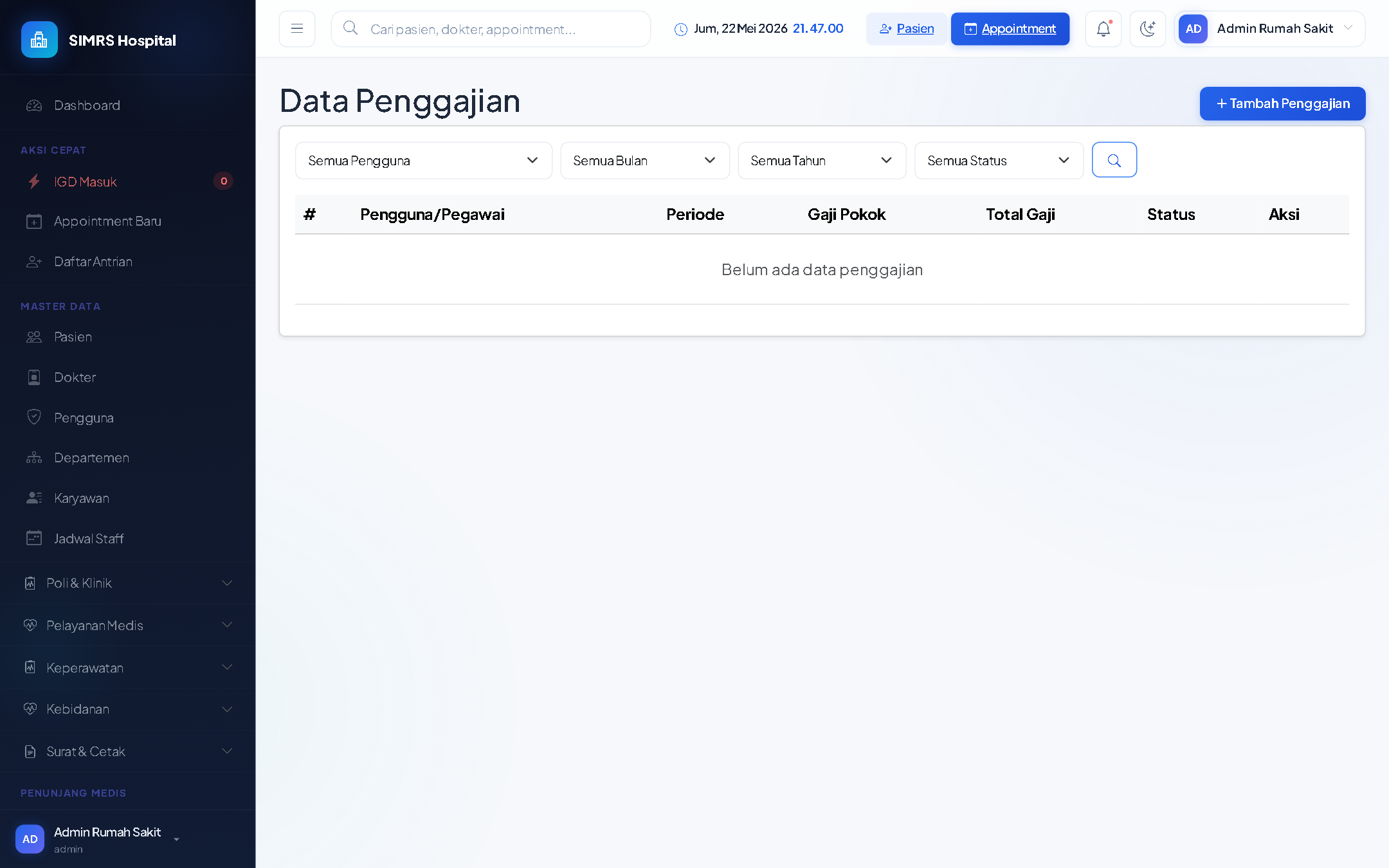 Tampilan HR & Payroll — Karyawan, Absensi, Gaji Otomatis